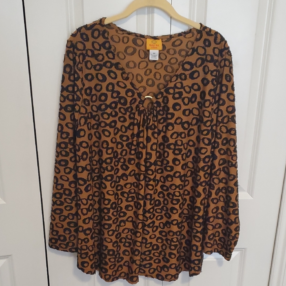 Brown and Black Patterned Women's Top